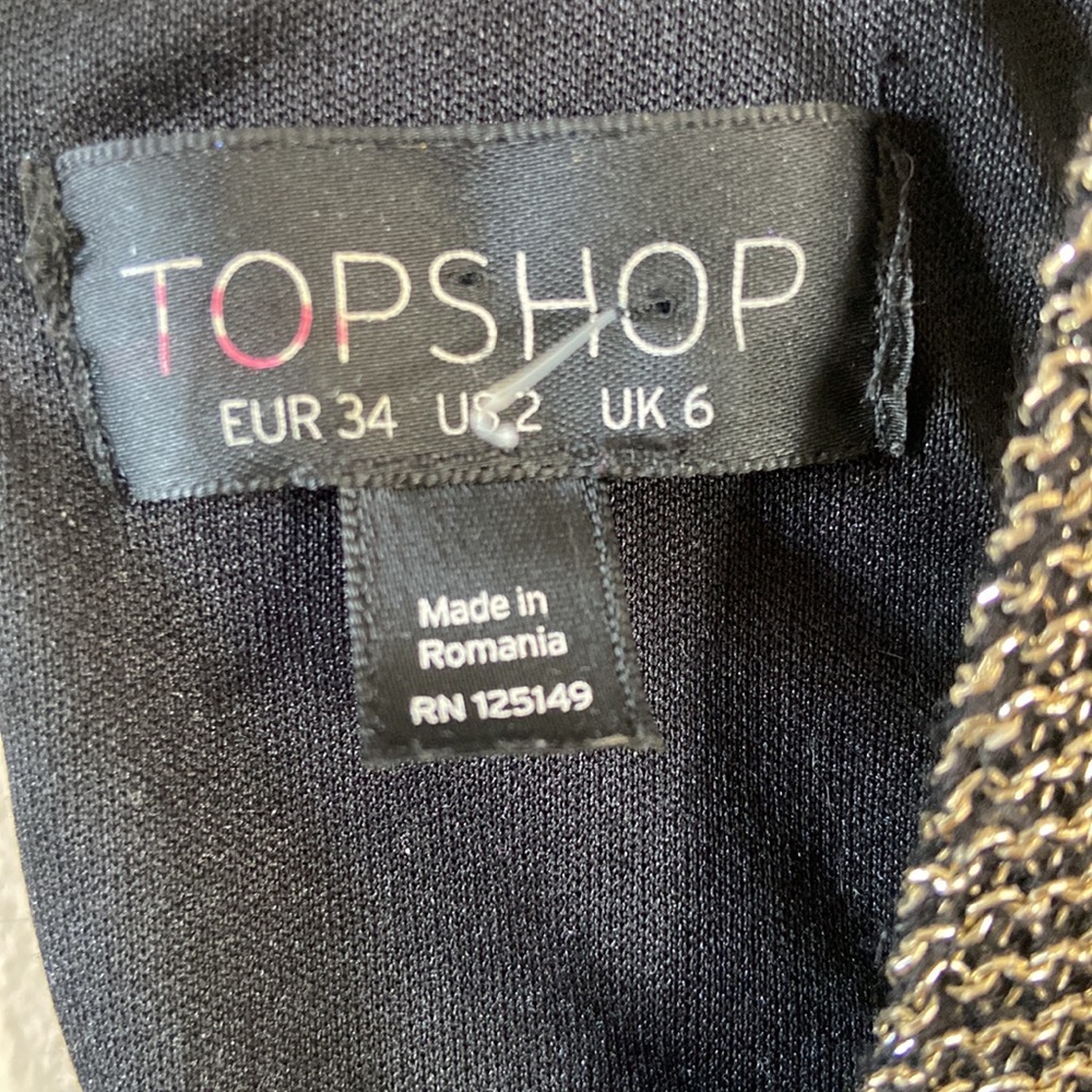 Topshop Black & Gold Metallic short sexy Mini Dress Cut out size 2 mesh halter - Picture 4 of 7
